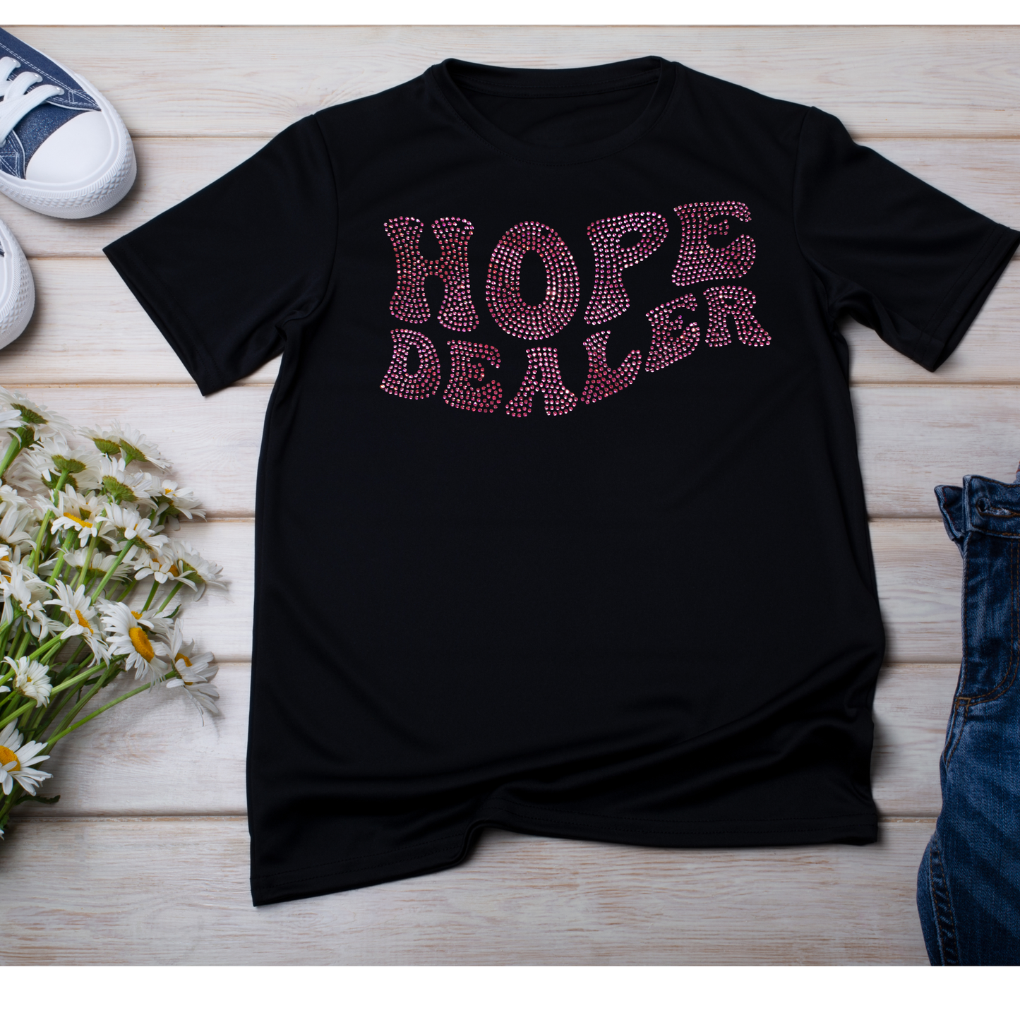 Hope Dealer Rhinestone Soft Cotton Tee Faith Based, Inspirational, Motivational, Christian Clothing