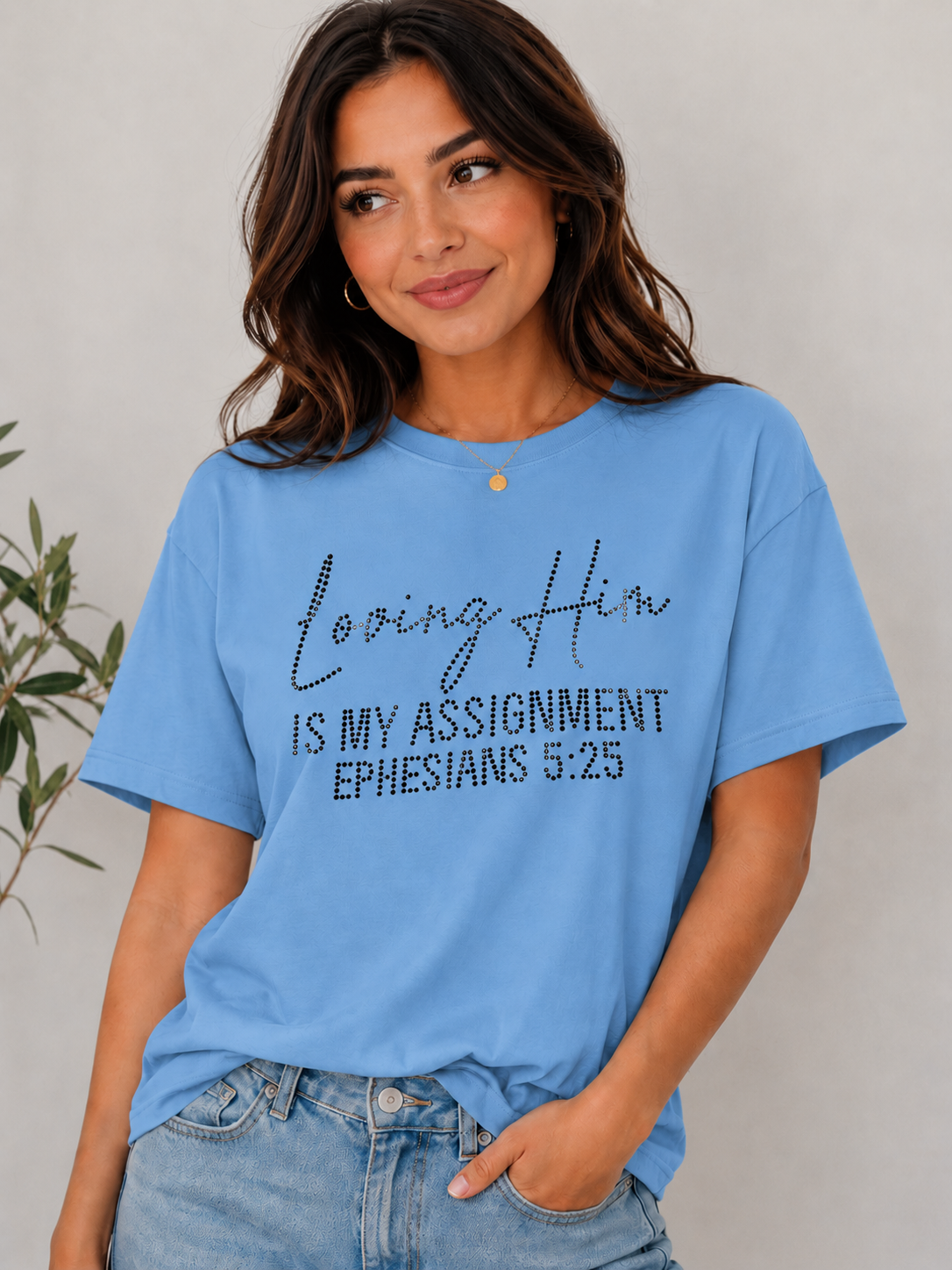Loving Him Is My Assignment – Ephesians 5:25 Bling Women’s Christian T-Shirt