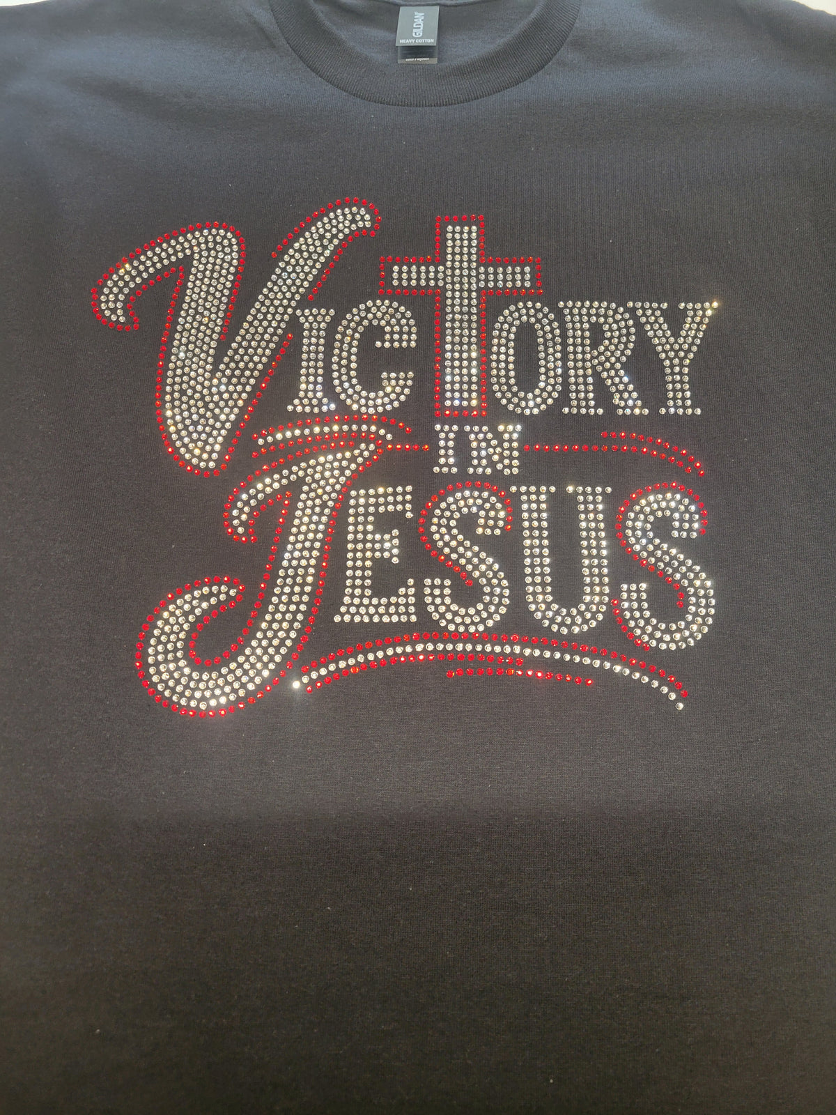 Victory in Jesus Double-Sided Rhinestone Tee 3,500+ Rhinestones