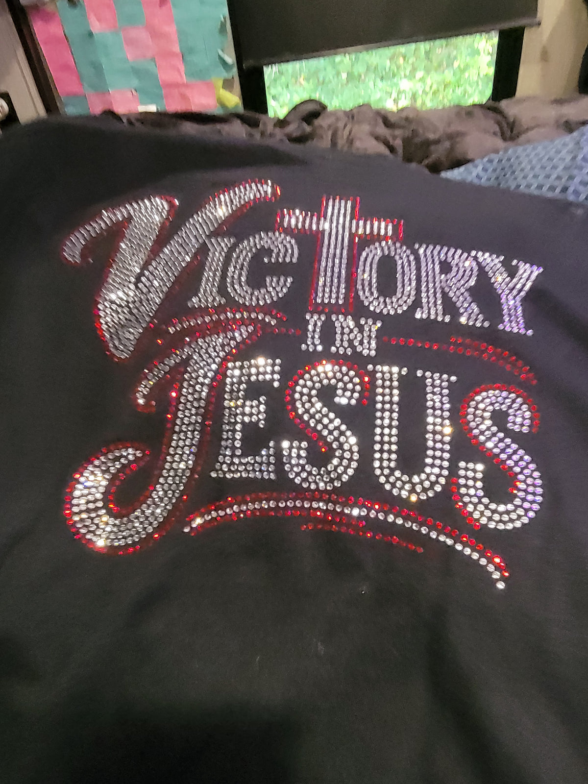 Victory in Jesus Double-Sided Rhinestone Tee 3,500+ Rhinestones
