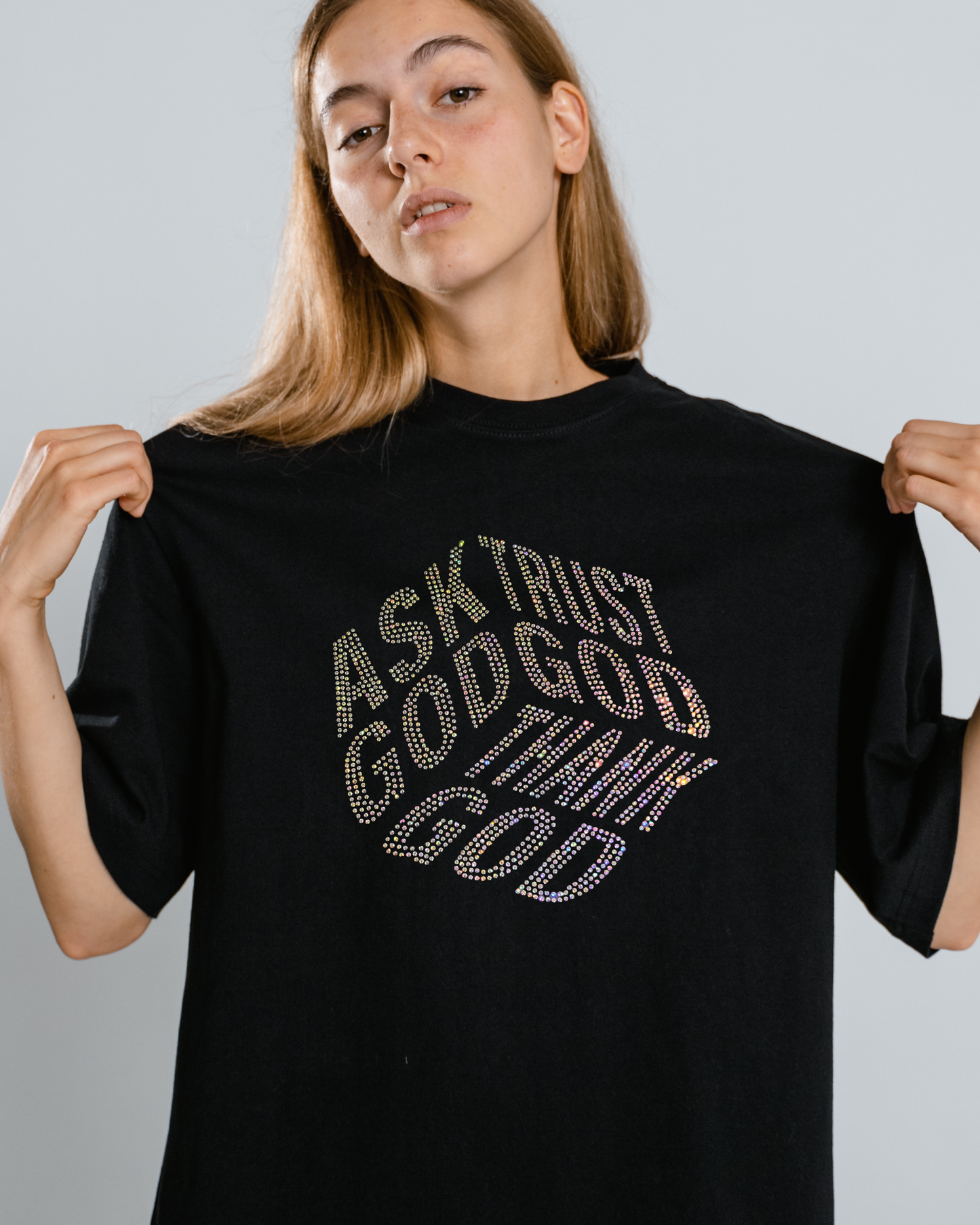 Ask God Trust God Thank God Rhinestone Tee