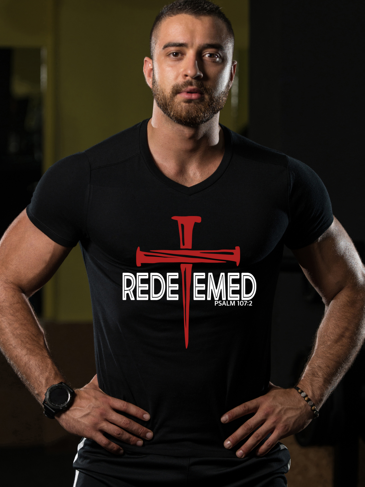 Redeemed by His blood Psalm 107:2 Tee Short Sleeve Soft Cotton