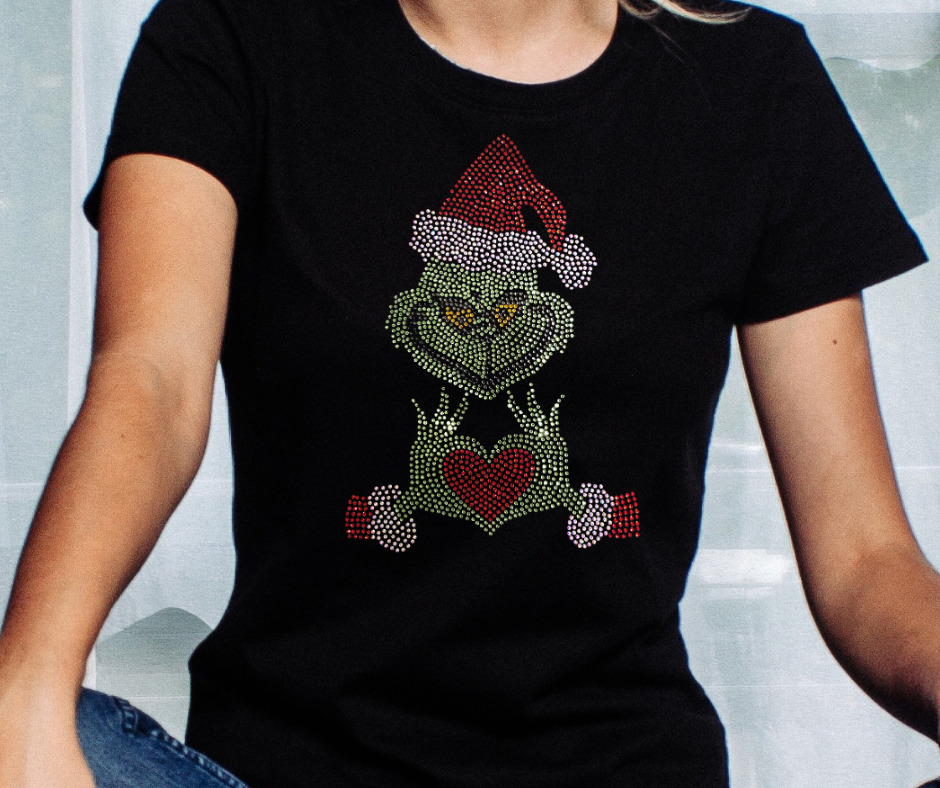 Christmas Grinch Blinged out T-shirt Rhinestone Beauty