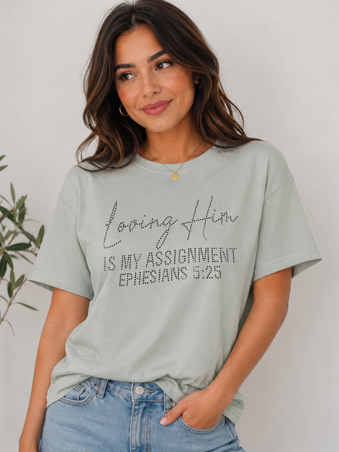 Loving Him Is My Assignment – Ephesians 5:25 Bling Women’s Christian T-Shirt