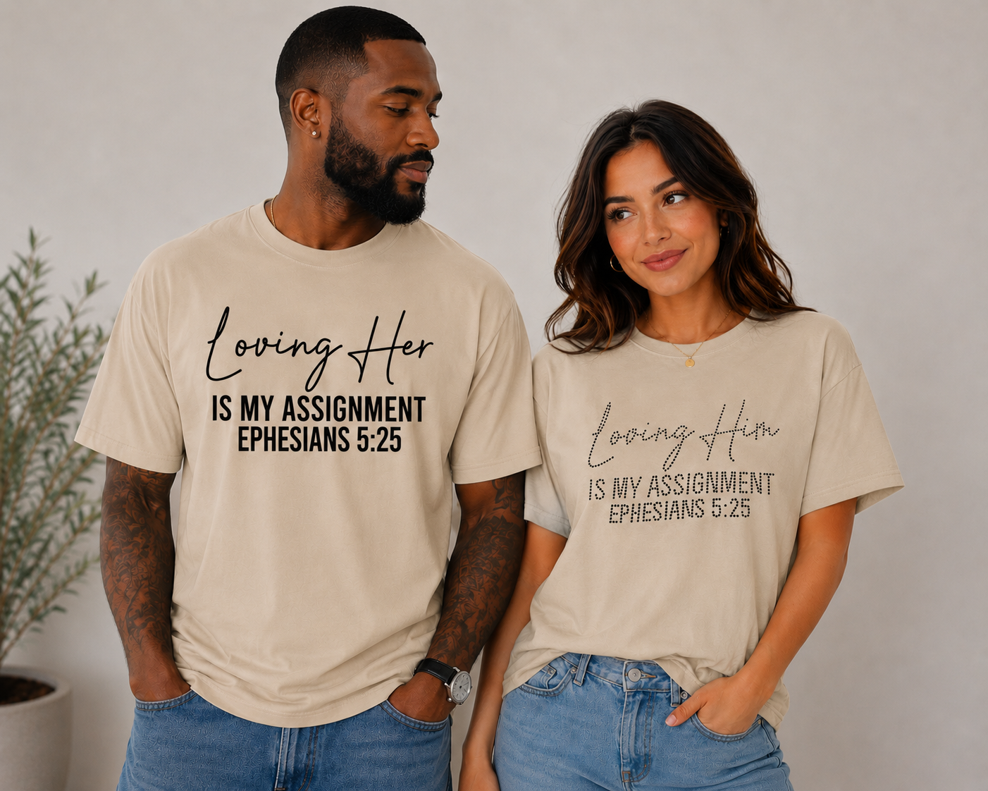 Loving Him Is My Assignment – Ephesians 5:25 Bling Women’s Christian T-Shirt