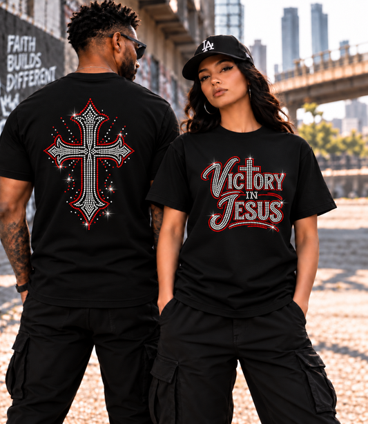 Victory in Jesus Double-Sided Rhinestone Tee 3,500+ Rhinestones