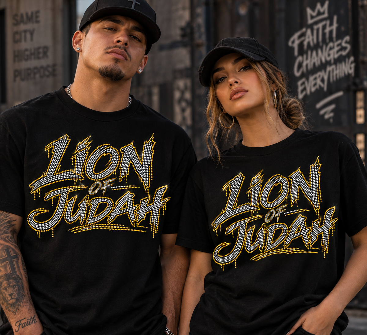 Lion of Judah Double-Sided Rhinestone Tee 3,500+ Rhinestones Urban Street Christian Wear