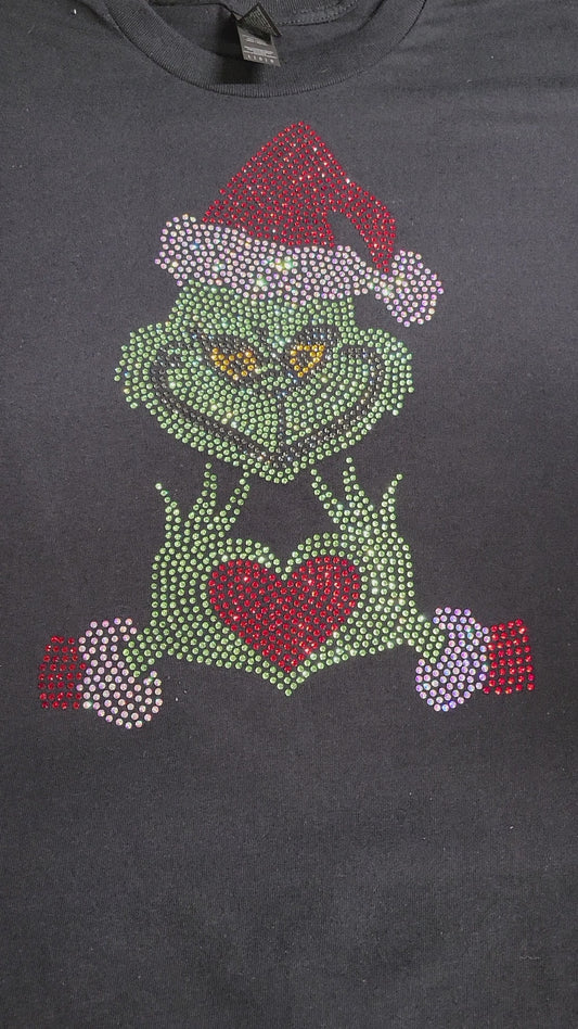 Christmas Grinch Blinged out T-shirt Rhinestone Beauty